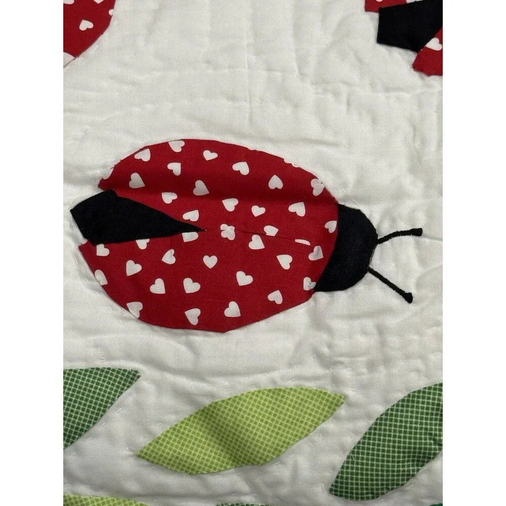 VTG Brittanica Ladybug 3 Piece Twin Set Bedspread Sham Valance Whimsy Hearts
